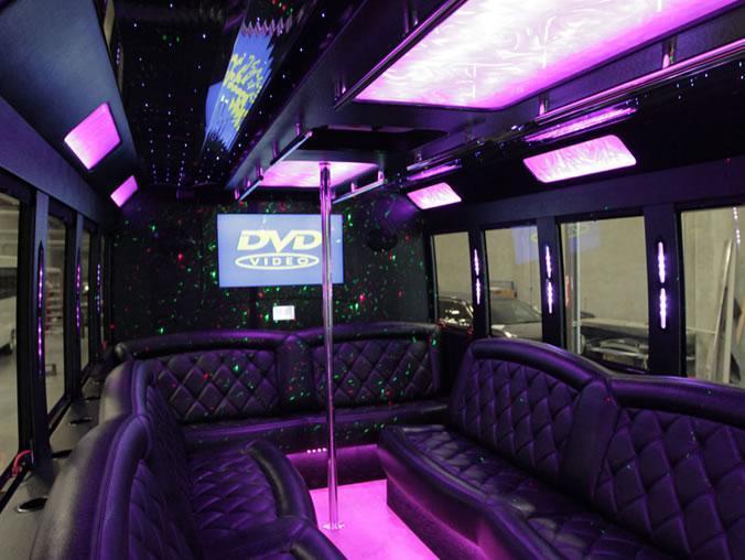 party bus interior pink light 25 passenger