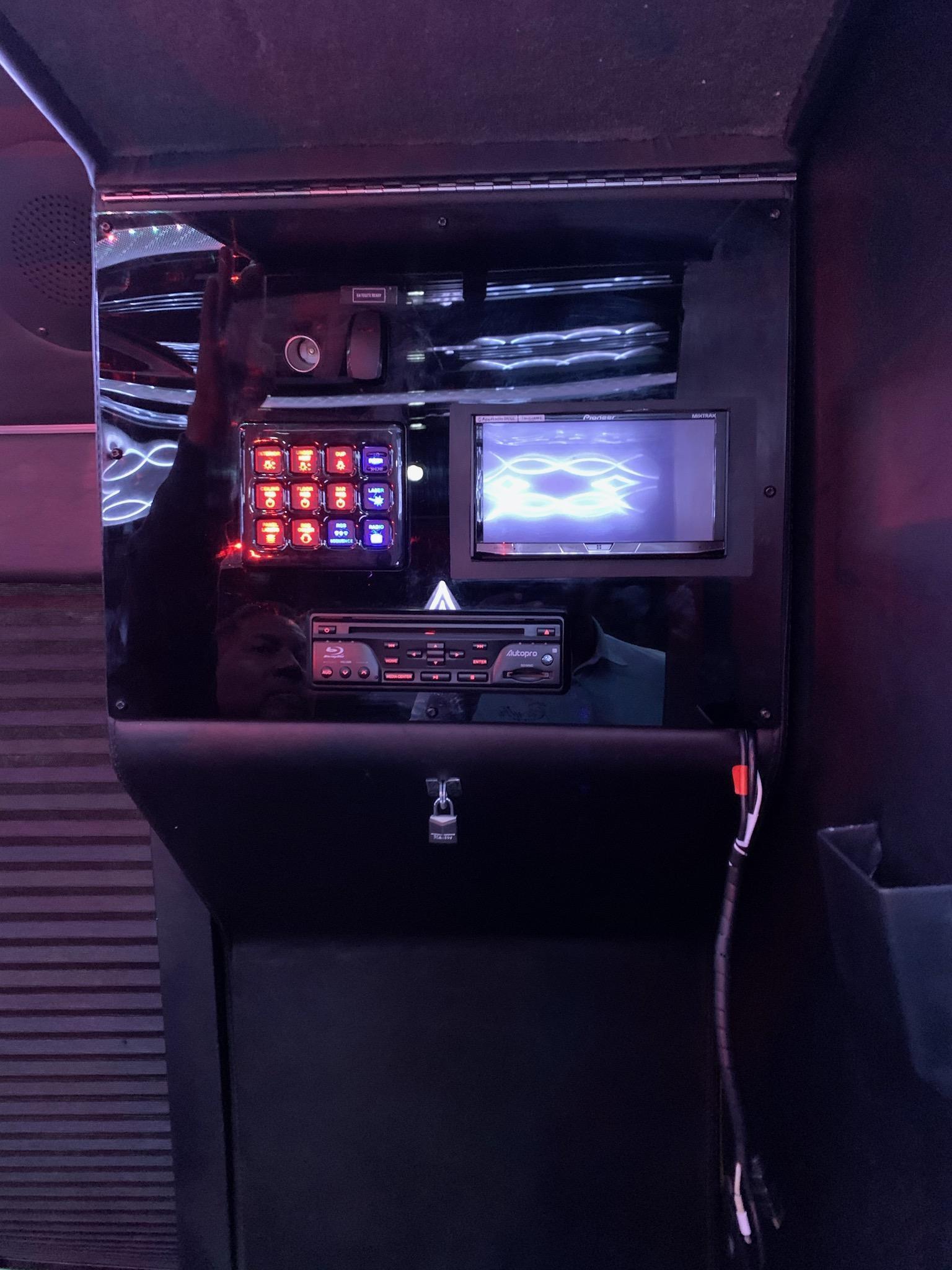 party bus interior music system and controls